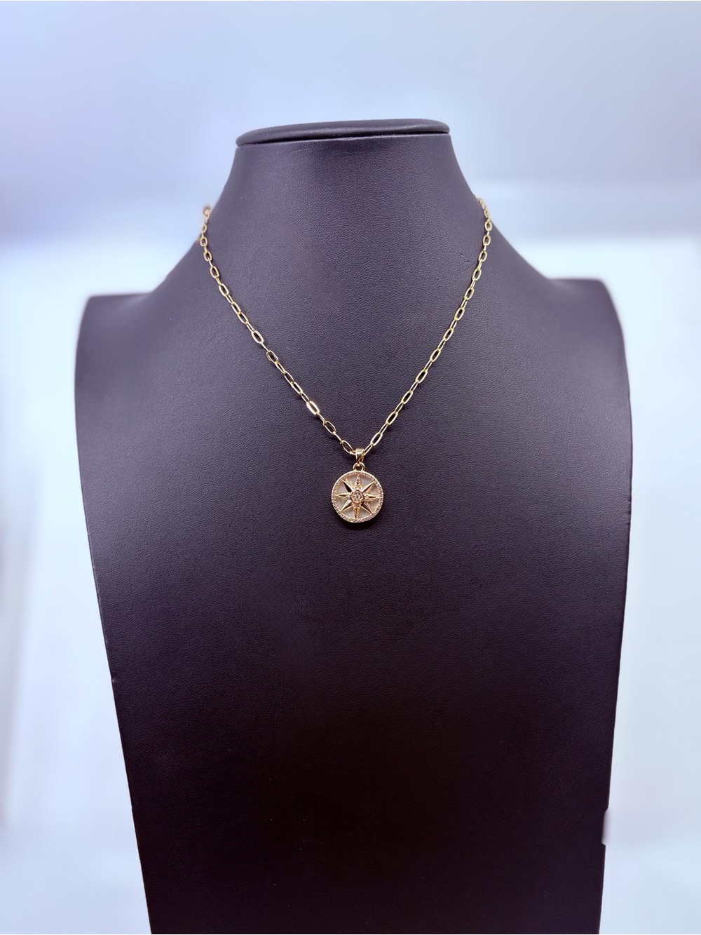 Park Lane Gold Compass Star Disc Necklace